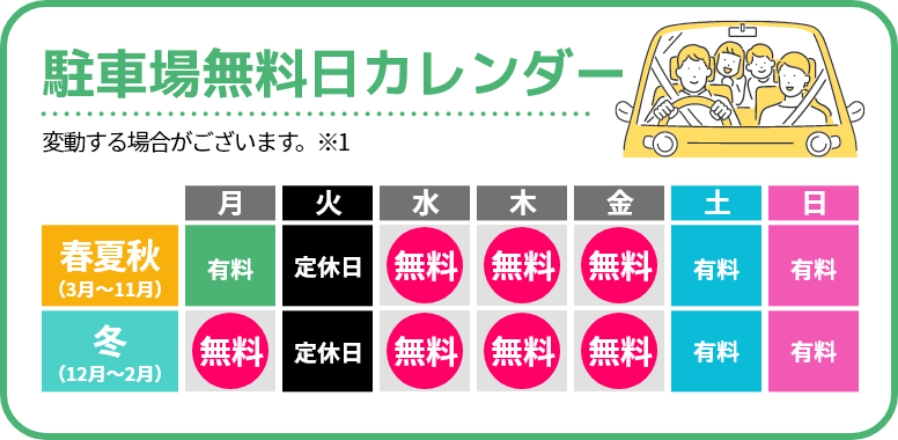 駐車場無料日カレンダー